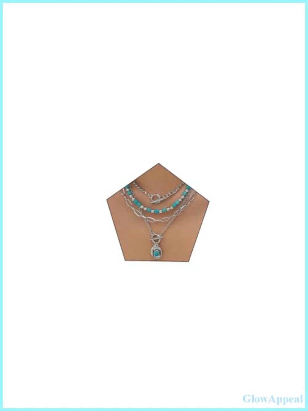 Layered Silver Choker Necklace Turquoise Beaded Horseshoe Cactus Pendant Boho